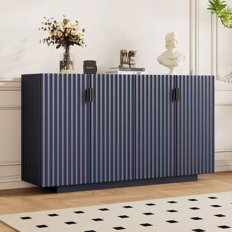Modern 4-Door Fluted Buffet Sideboard Cabinet with Adjustable Shelves for Dining Room and Living Room