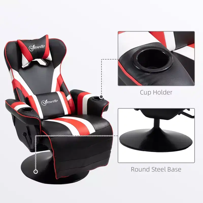 TUYOHW 90-130 Recliner Gaming Chair with Swivel Base Plate&Cup Holder,360 Swivel Office Chair Video Game Chairs with Head&Lumbar Pillow,Footrest