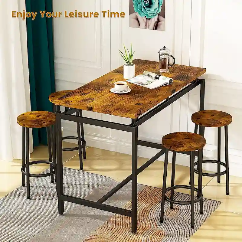 Mieres 5-Piece Counter Height Dining Table Set, Home Kitchen Breakfast Table Set for Restaurant, Bar, Kitchen