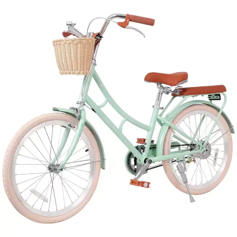 NAYSAYE Girls Beach Cruiser Bike with Front Basket & Sturdy Steel Frame for Comfortable Outdoor City Commute, Green, 58.39*24.53*36.93