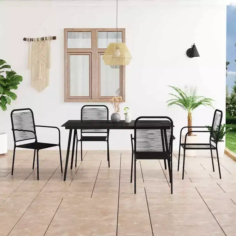 vidaXL Garden Dining Set 5/7 Piece Cotton Rope and Steel Black Outdoor Patio