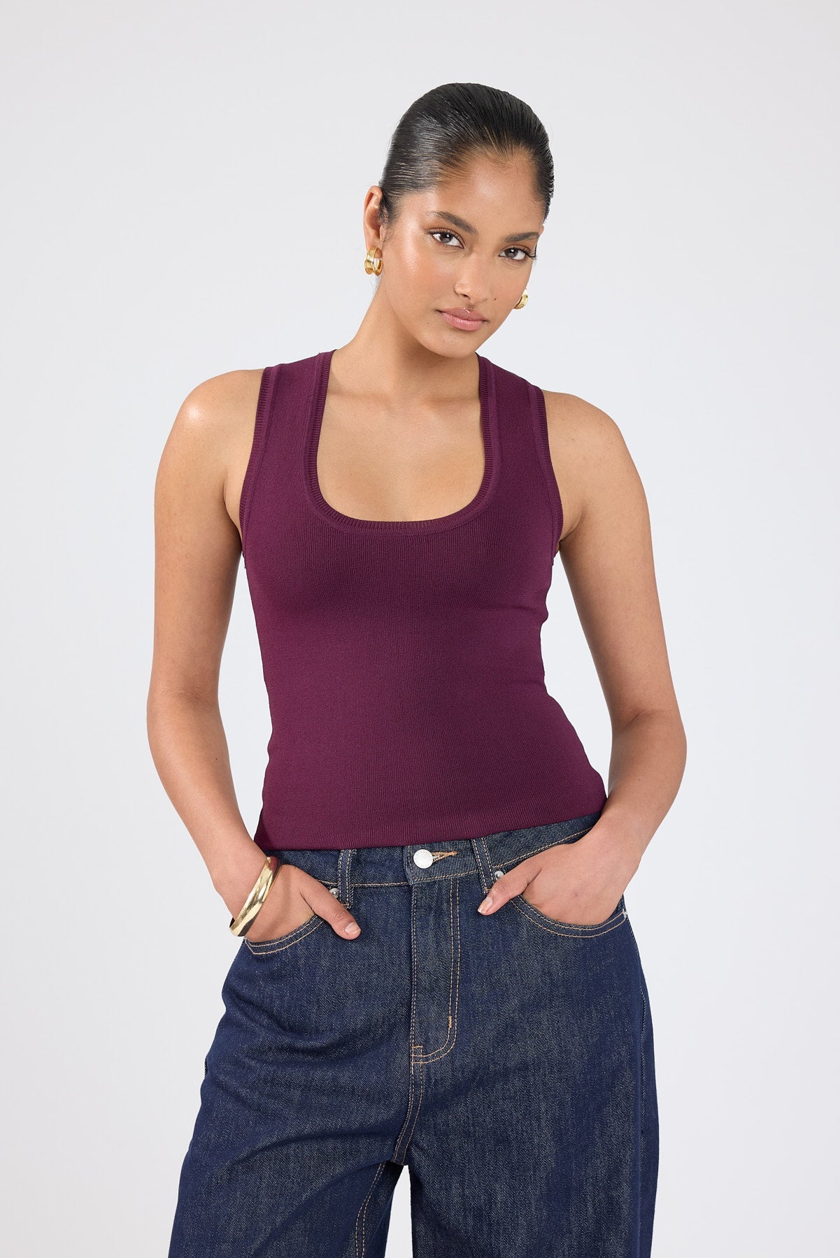 Knit Racer Top Plum