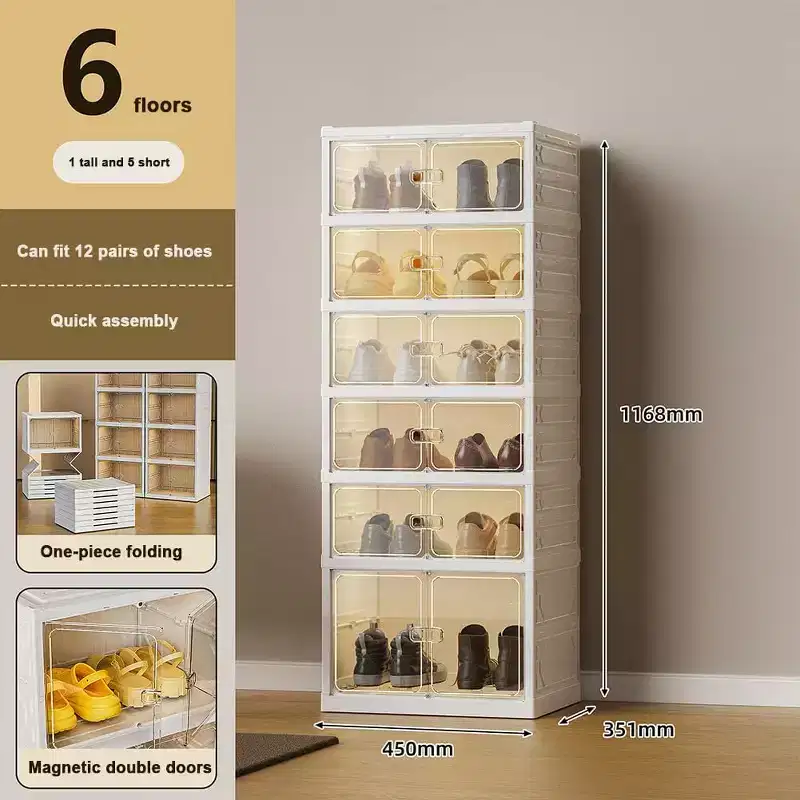 9-Tier Foldable Shoe Rack Organizer for Closet w/ Wheels,18 Pairs Collapsible Shoe Storage Cabinet w/ Lids and Magnetic Clear Door