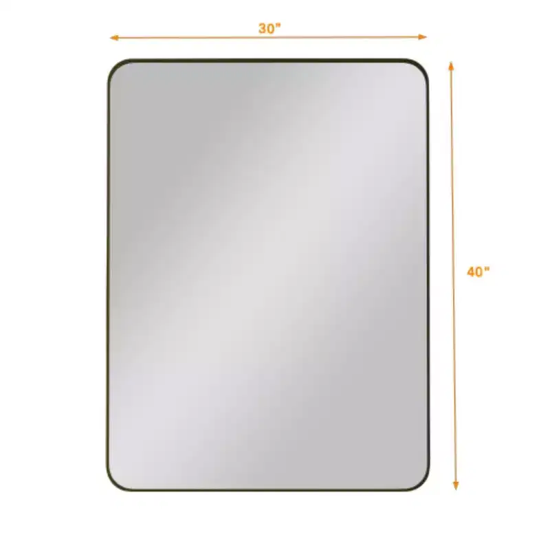 30x40 Black Rectangular Wall Mirror: Metal Frame, Vanity, Dressing - Ideal for Bath, Living, Bed