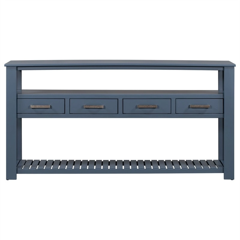 Long Entryway Console Sofa Table with Drawers, Farmhouse Wood Sofa Tables Console Table with 4 Drawers and 2 Shelves