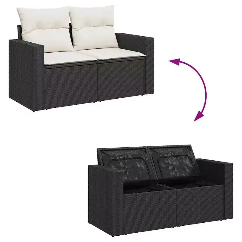 vidaXL Garden Sofa Set Black Poly Rattan 8-Piece UV-resistant materials