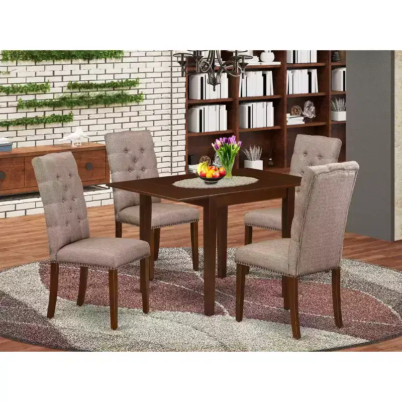 Kitchen Table Set 5 Piece - Modern Dinette Set with 4 Parsons Chairs & Drop Leaf Table - Hardwood Dining Furniture