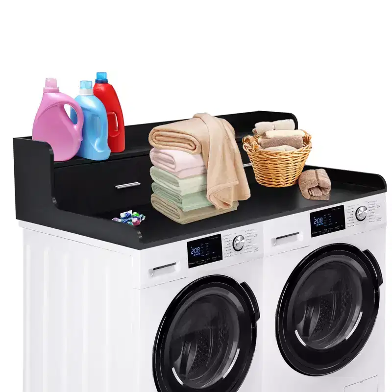 2-Tier Washer Dryer Countertop with 2 Drawers & Anti-Slip Edge Rails