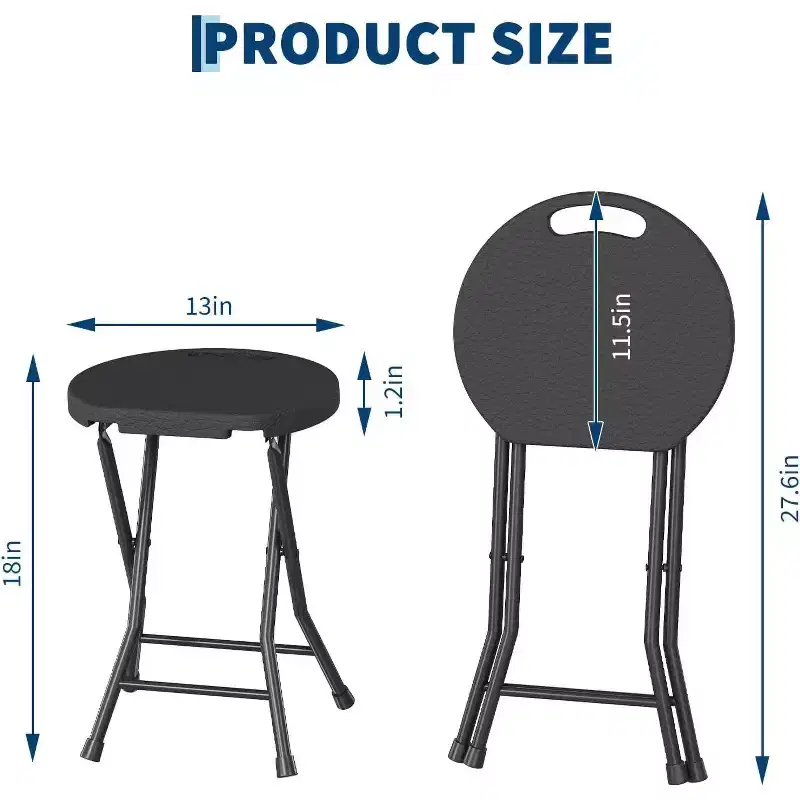 18 Inch Folding Stool Chair with Handle, Portable Heavy Duty Round Foldable Stool, Non-Slip Feet, 600Lbs Capacity, for Dorm, Kitchen