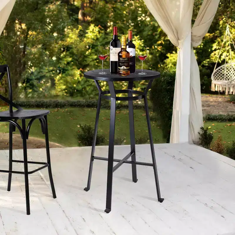 41.25" Steel Bar Table with Solid Elm Wood Top Black - Glitzhome: Modern Pub, Bistro Style, 2-Seater