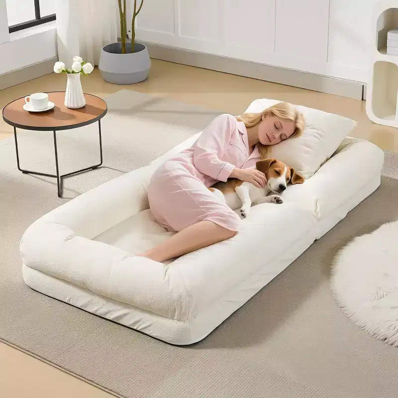 Human Dog Bed for Adult, Comfy Lazy Sofa Bed with 2 Pillows & 5 Adjustable Position, Chenille Upholstered Lounge Chair for Living Room Bedroom