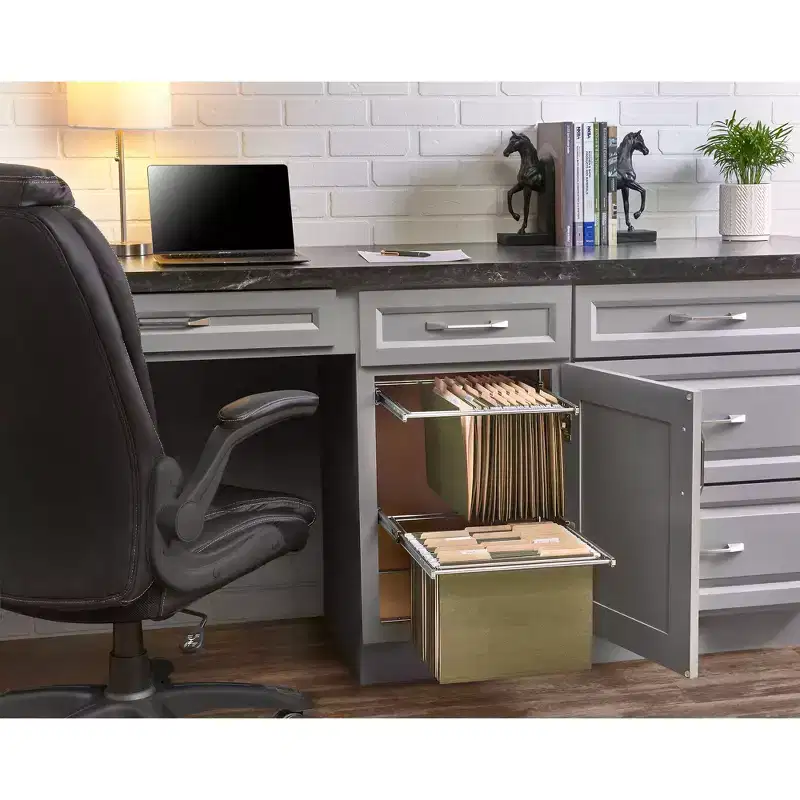 Rev-A-Shelf 2 Tier 14.5 Base Cabinet File Drawer Organizer System for Leterr & Legal Sized Files for Home Office or Home Storage, Chrome, RAS-FD-KIT
