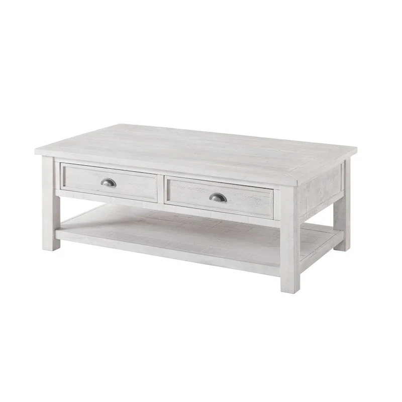 Solid Wood 2-Drawer Coffee Table – Coastal Farmhouse Style