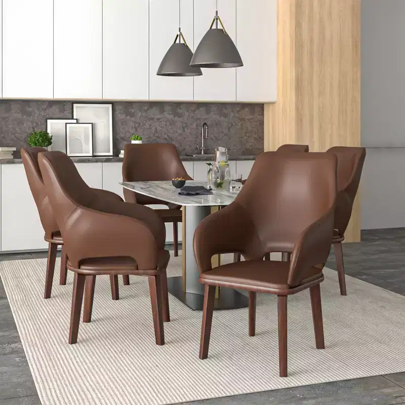 Vivara Collection Set of 2 Leather Dining Chairs with Rubberwood Base and Padded Seat and Back, Modern Accent Chairs for Dining Rooms