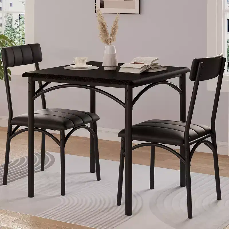 Dining Table Set for 2, Kitchen Table with Upholstered Chairs, Square Wood Dining Room Table Set for Small Space, Dinner, Apartment