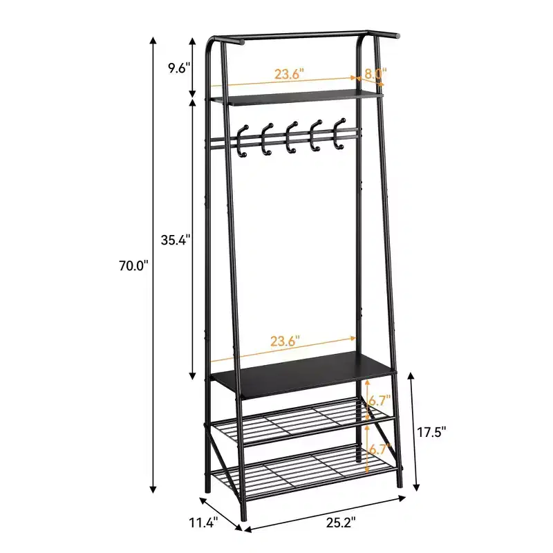 Coat Rack Shoe Bench with 5 /6 /10 Hooks