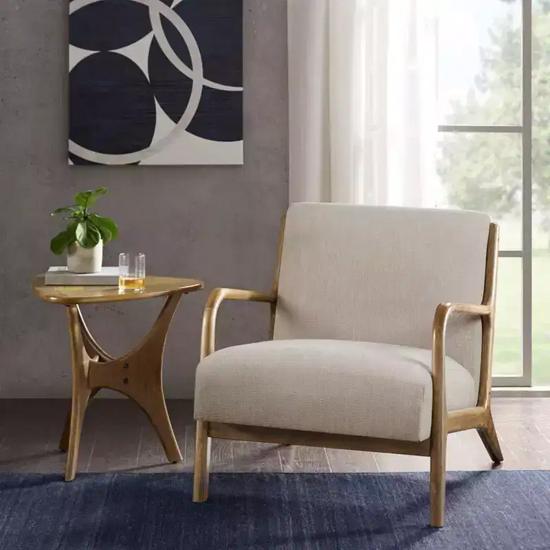 Okak Leisure Accent Chair with Comfy Upholstery 1pc Solid Wood Mid-Century Stylish Reading Armchair for Living Room Bedroom Waiting Room