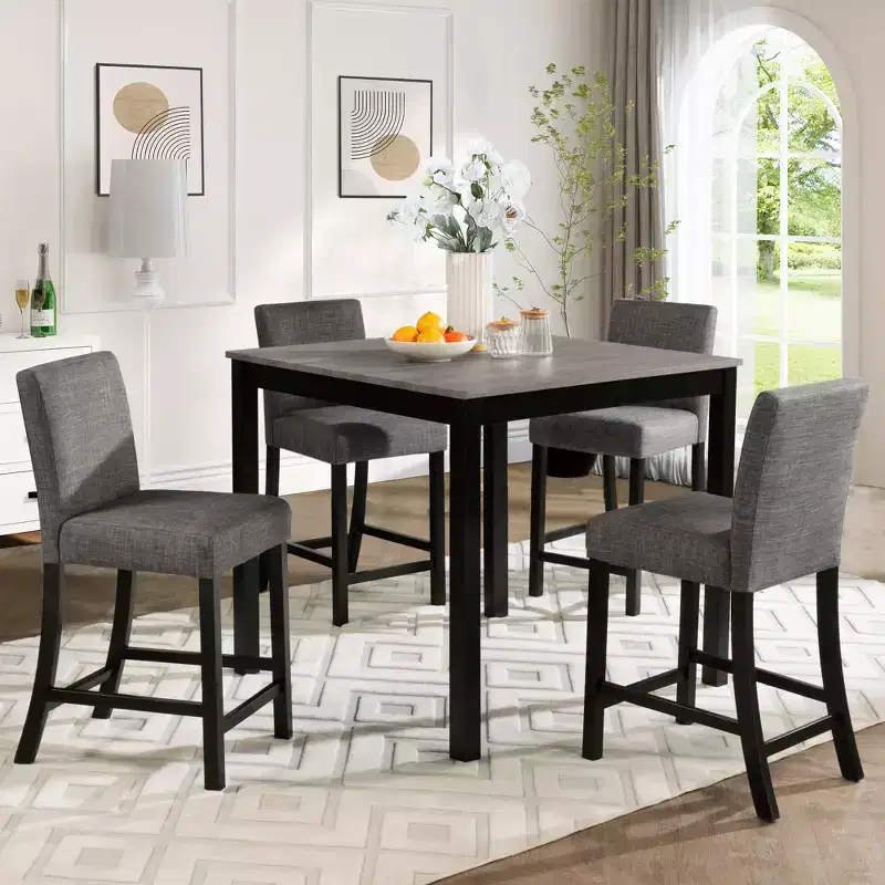 sumyeg 5 Piece Counter Height Table Set with 4 Chairs for Kitchen or Dining Room