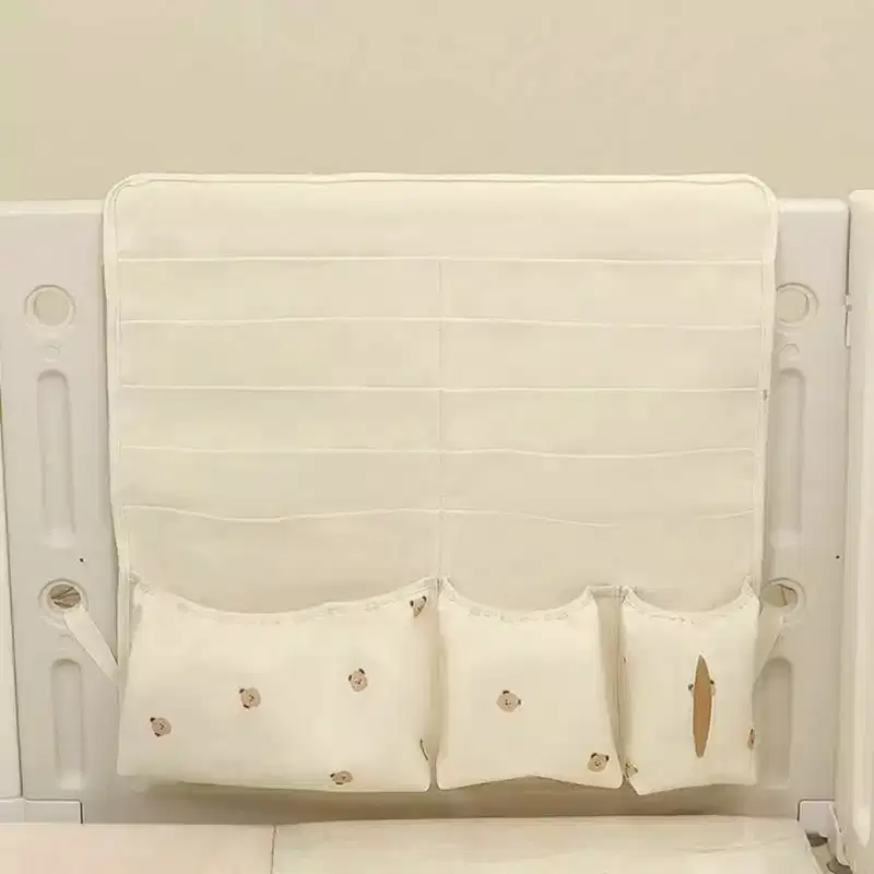 Hanging Organizer with Multi-Pocket Storage and Cute Pattern Accents, 11x10in - Light Beige