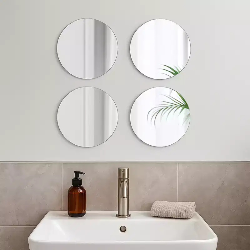French Home Goods Set of 4 Large Decorative Self-Adhesive Mirrors, Available in 3 Shapes Perfect for Modern Wall Decor in Any Room