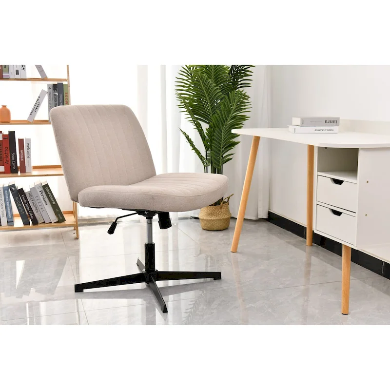 Cross Legged Office Chair, Wide Comfty Desk Chair, No Wheels Armless Computer Task Chair, Swivel and Height Adjustable