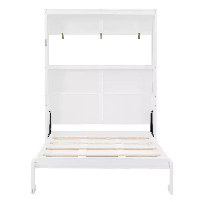 Full/Queen Murphy Bed with Built-In Shelves White/Gray