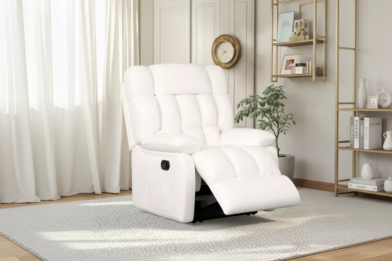 Ergonomic Recliner Chair 110-160° Adjustable Recline Footrest Side Pocket for Living Room Beige