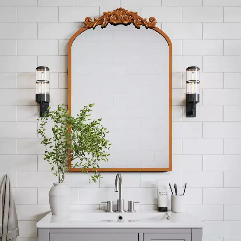 30 x 19.7 Vintage Bathroom Medicine Cabinet Metal Carved Wall-Mounted Decorative Vanity Mirror with Storage in Golden
