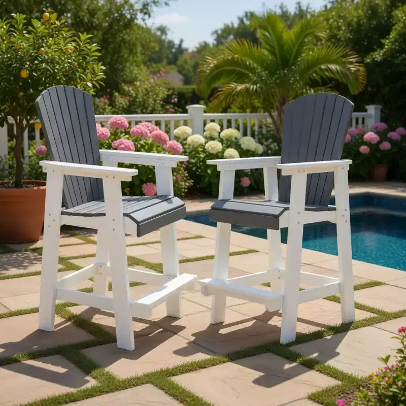 GDFStudio Harbor Outdoor HDPE Adirondack Bar Stool with Widened Armrests (Set of 2)
