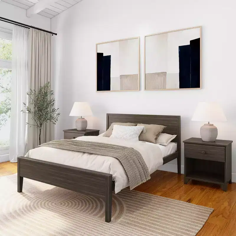 Plank+Beam Solid Wood Full Size Bed Frame with Headboard, Modern Platform Bed for Adults