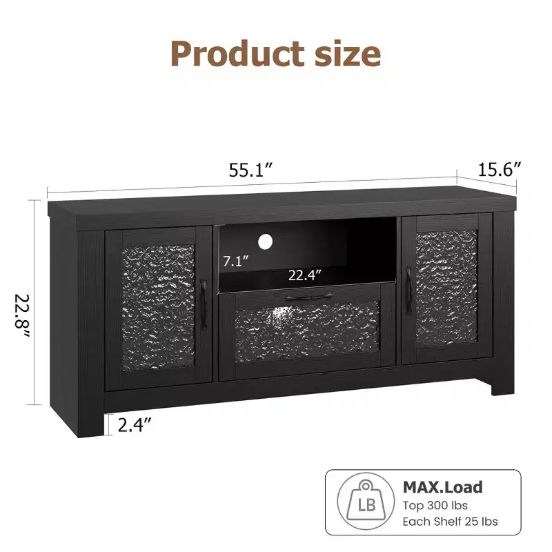 65 Inch Farmhouse TV Stand with Acrylic Doors - Entertainment Center w/ Adjustable Shelves, Media Console for Living Room & Bedroom Storage