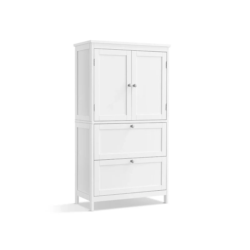 Modern Tall Freestanding Bathroom Storage Cabinet with 2 Drawers and Adjustable Shelf - 11.8D x 23.6W x 43.3H
