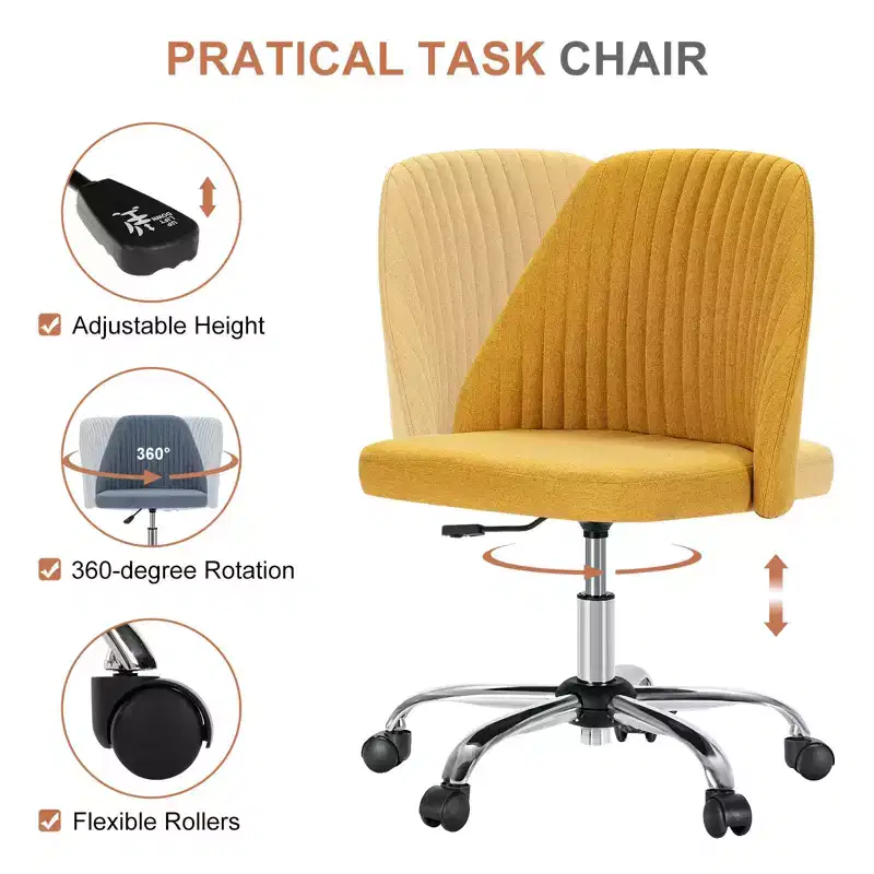 Swivel Office Chair: Modern Fabric, Adjustable, Armless