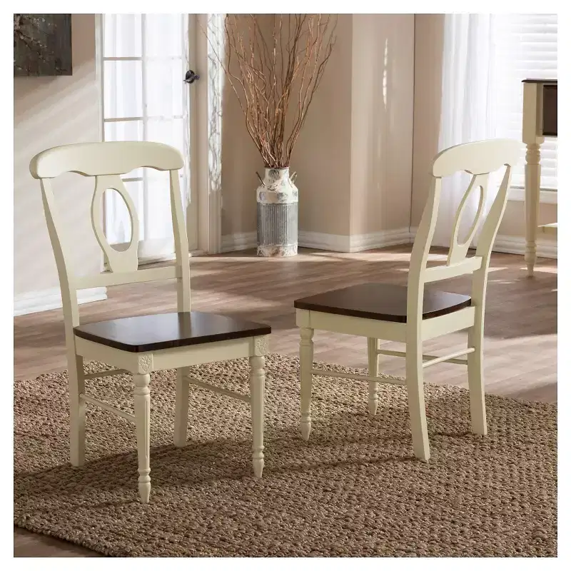Set of 2 Napoleon French Country Cottage Buttermilk & Cherry Brown Finishing Wood Dining Chairs - Baxton Studio