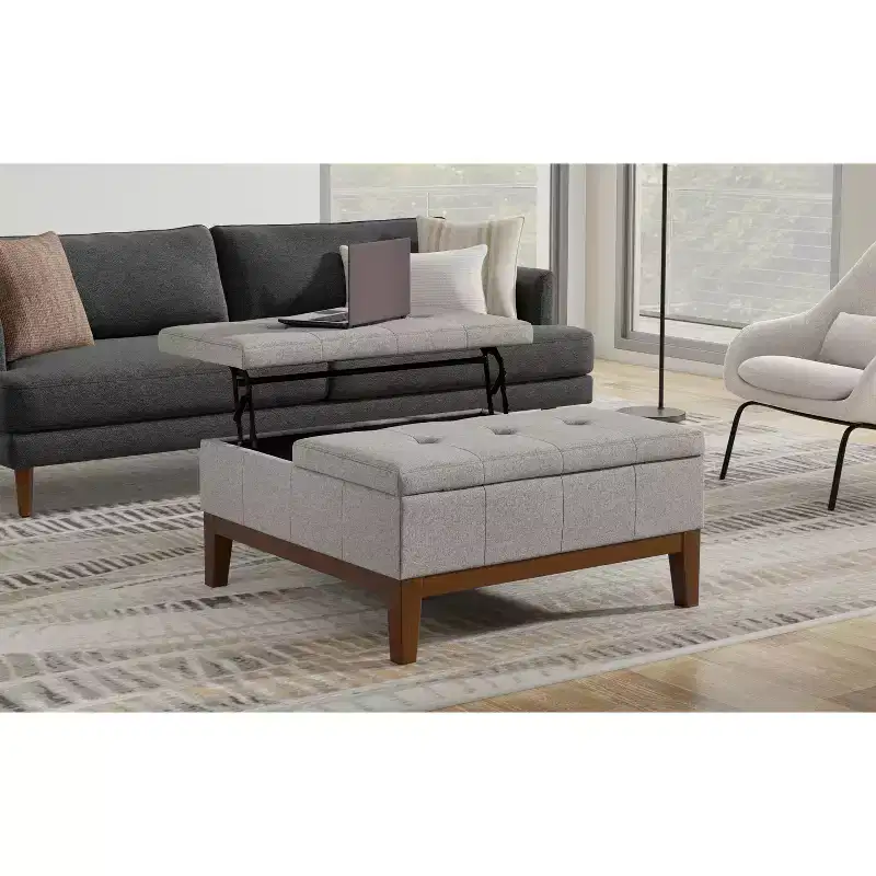 Lancaster 36 inch Wide Contemporary Square Storage Ottoman in Polyester Linen