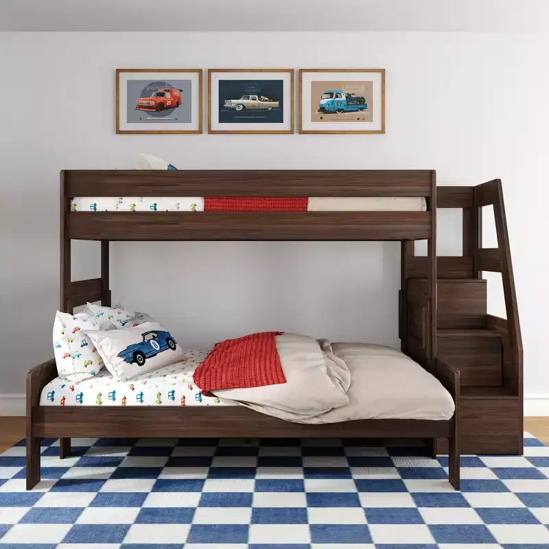 Modern Farmhouse Twin XL Over Queen Bunk Bed With Staircase