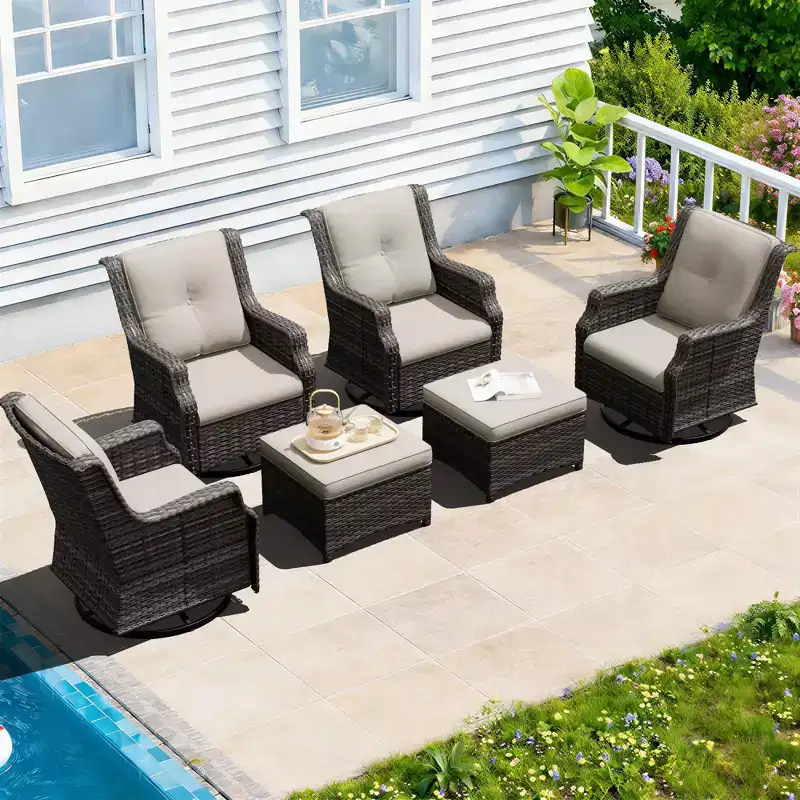 UPTIOT 6-Piece Swivel Rocker Set with Ottoman: 360 Rotation & All-Weather Olefin Fabric