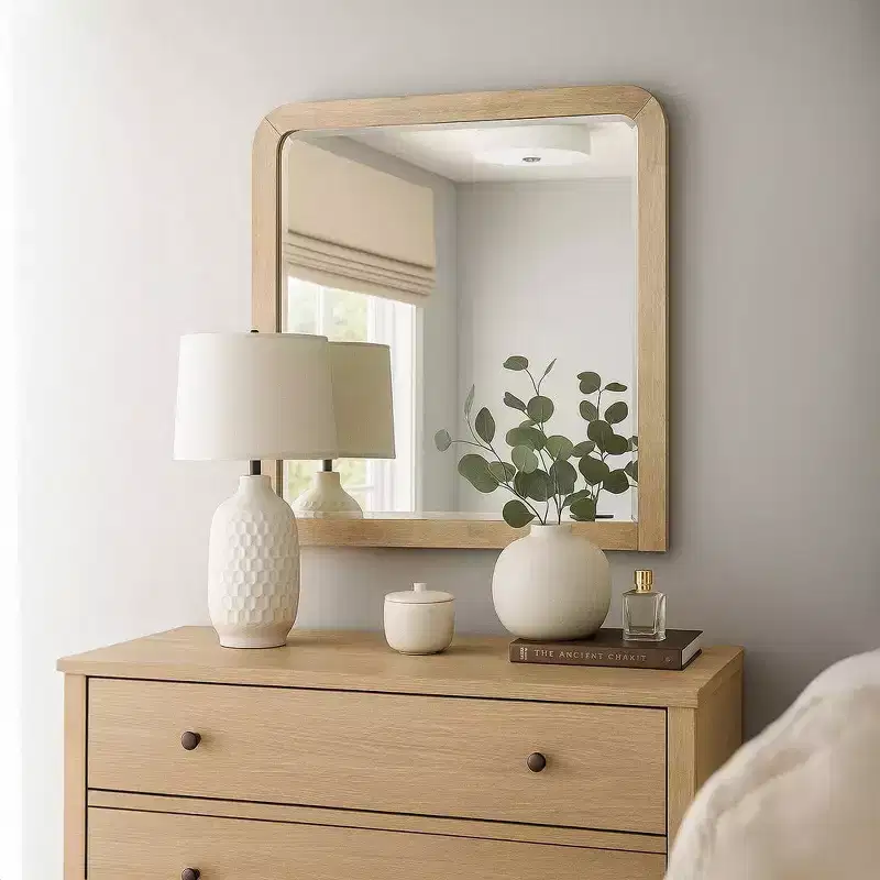 Royal Hampton Dresser Mirror, Beveled Glass, Natural Brown Solid Wood, 36x42