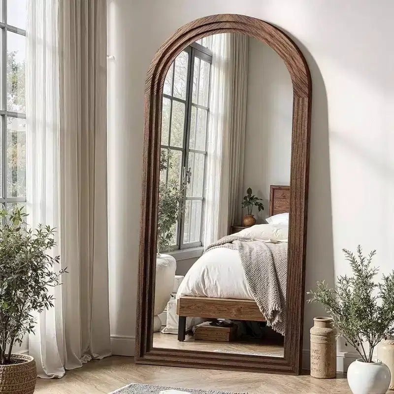 Arched Full Length Mirror with Solid Wood Frame Brown 55x24 Farmhouse Wall Mounted Floor Mirror Vertical Hanging Bedroom