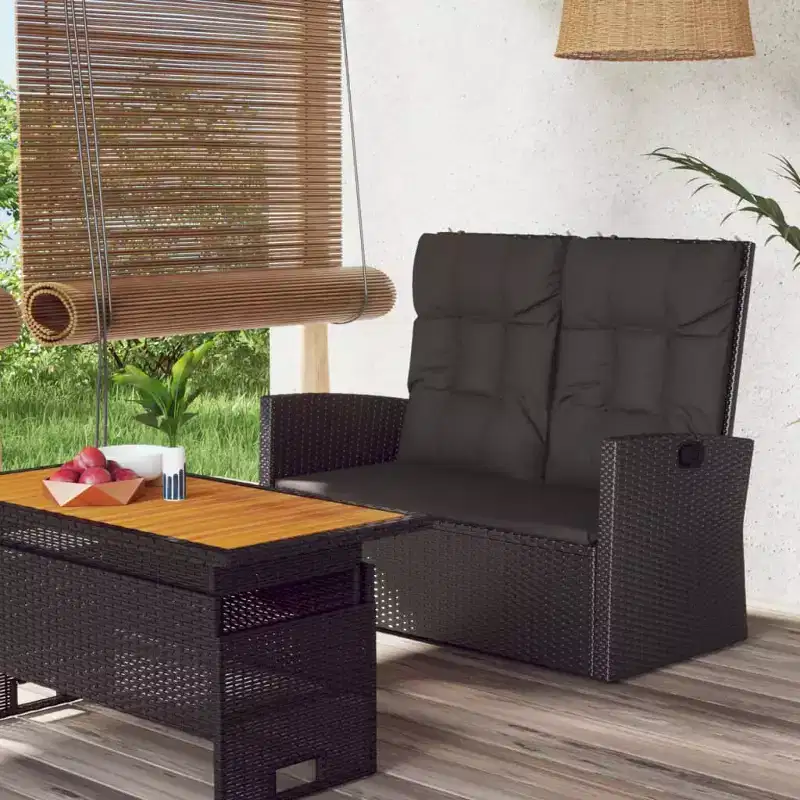 Garden Bench Black PE rattan 2 Seater Garden Bench Rectangular