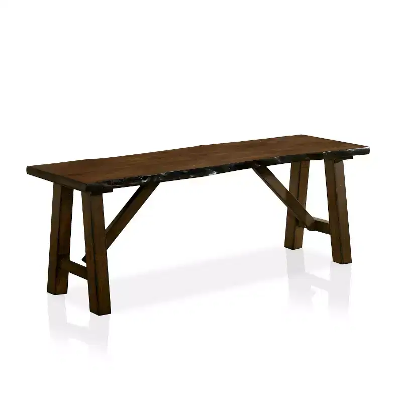 Bench with Live Edge Wooden Seat Walnut: Rustic Farmhouse Style, Trestle Base, 300 lb Capacity
