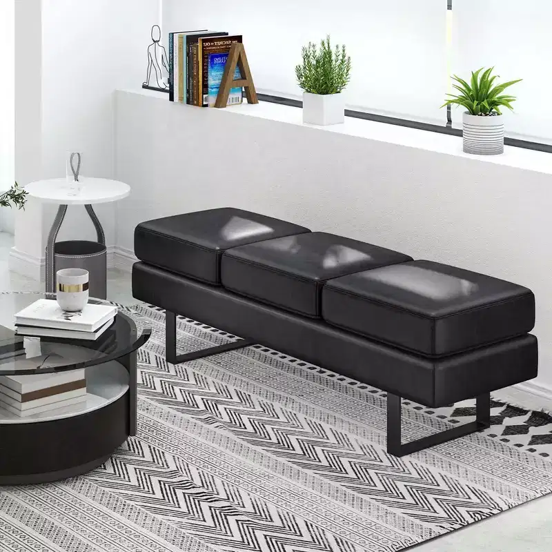 Costway Waiting Room Bench Seating with Metal Frame Leg Upholstered Reception Bench Black/Gray