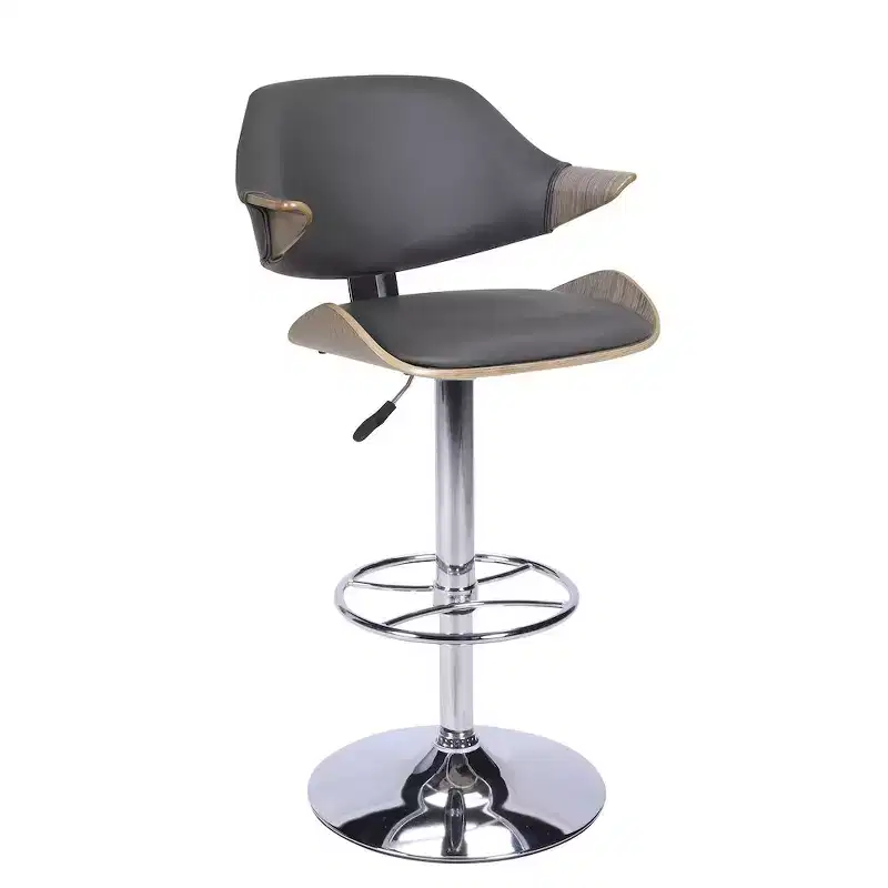 Curved Back Pneumatic-Adjustable Bar Stool, Metal Frame & Polyester Seat