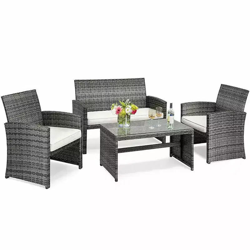 Costway 4PCS Rattan Patio Furniture Set Garden Sofa Cushioned Seat Mix Gray Wicker