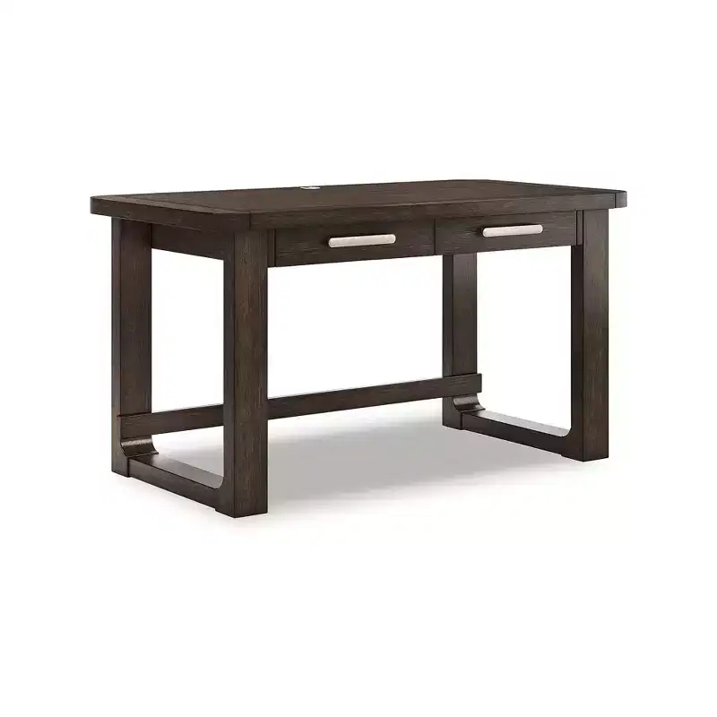Home Office Desk with 2 Drawers - Dark Brown Wood Finish and Cord Management Cutout