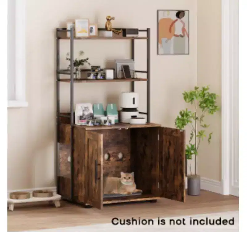 2-Tier Cat Litter Cabinet, MDF & PB & Iron,
