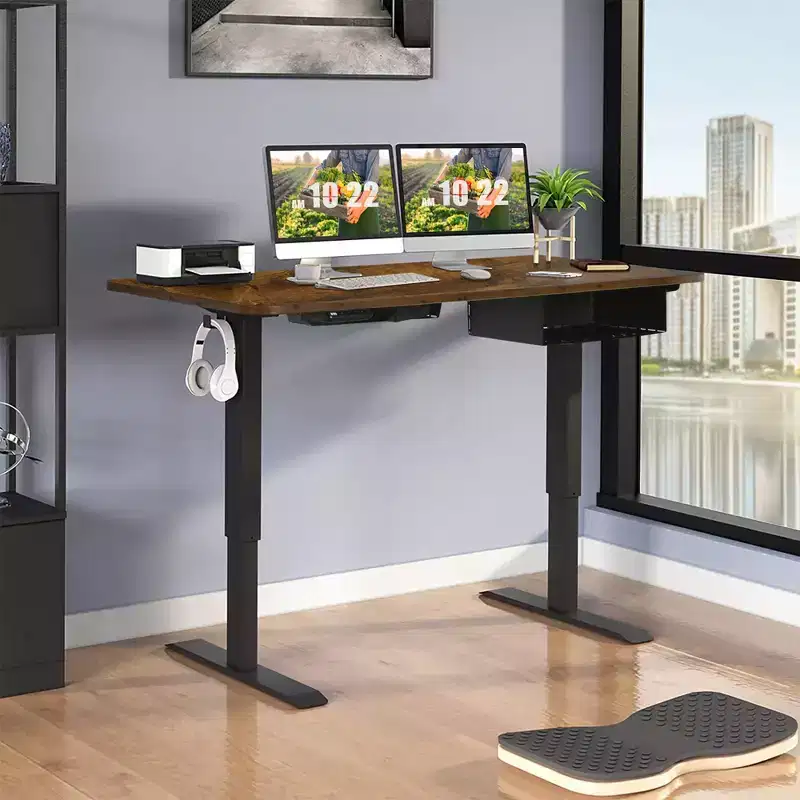 48'' Electric Standing Desk Height Adjustable w/ Control Panel & USB Port Rustic/Walnut