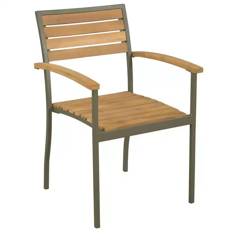 vidaXL Patio Dining Chairs-2 pcs Stackable Outdoor Seating in Solid Acacia Wood and Powder-Coated Steel for Garden, Terrace, and Patio Use