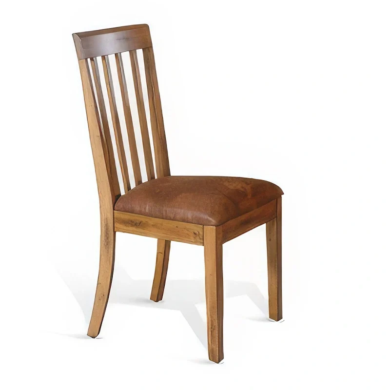 Dining Chair, Slat Back, Light Brown Microfiber, Mahogany Mindi