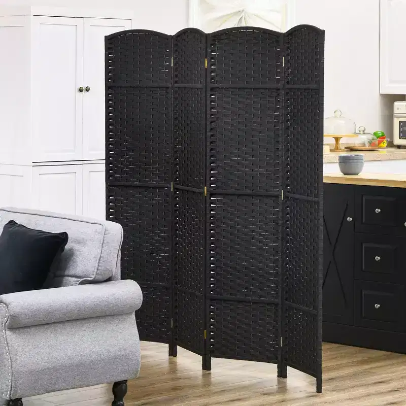MAYEERTY 4 Panel Folding Privacy Folding Screen 5.6' Tall Freestanding Partiton for Home Office Black